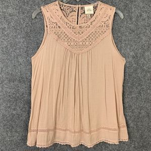 Knox Rose Pale Nude Pink Sleeveless Lace Top Women M Rayon Keyhole Back